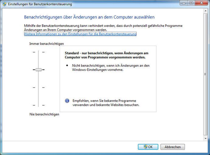 Einstellung der Benutzerkontensteuerung