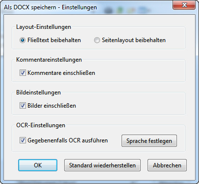 Einstellungen für den PDF-Export