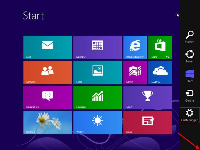 Einstellungen in Windows 8