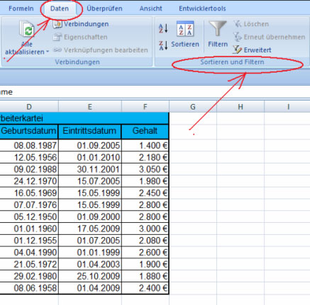 Excel Daten bearbeiten