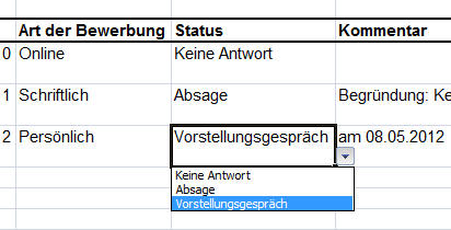 Bewerbungsliste in Excel 