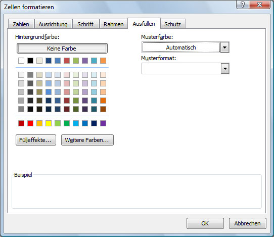 Excel-Zellen mit Muster formatieren