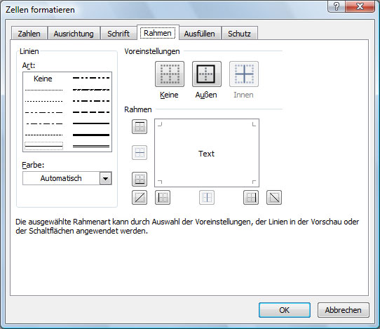 Excel-Zellen mit Rahmen formatieren