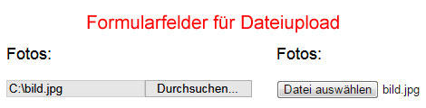 Felder für Dateiupload in HTML