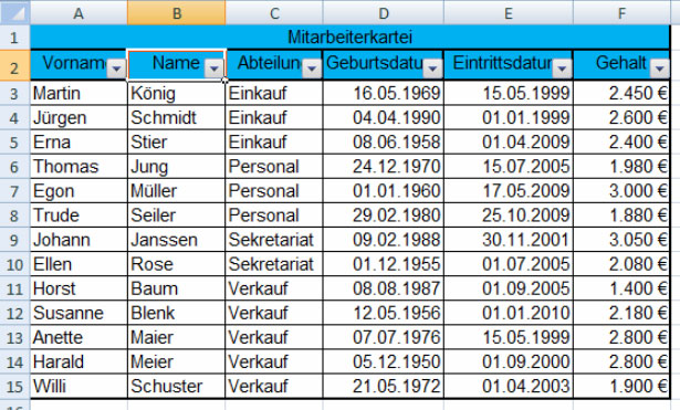 Filtern von Excel Daten