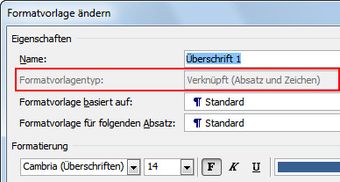 Formatvorlagentyp Absatz und Zeichen