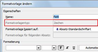 Formatvorlagentyp Zeichen