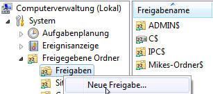 Freigaben über Computerverwaltung