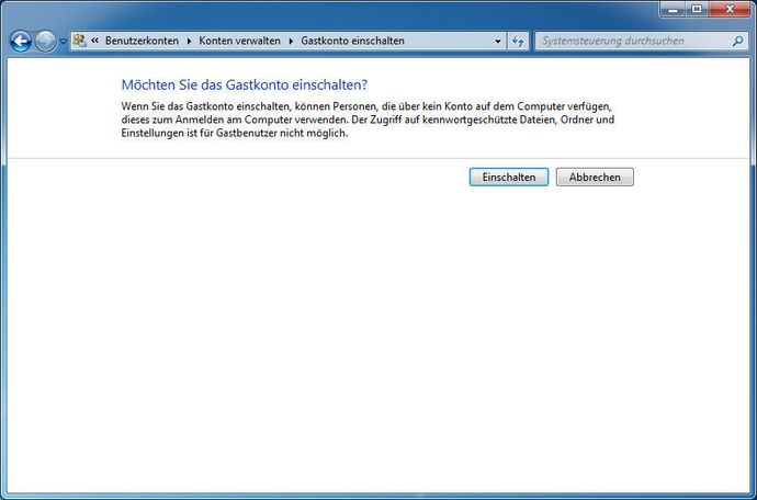 Gastkonto einschalten
