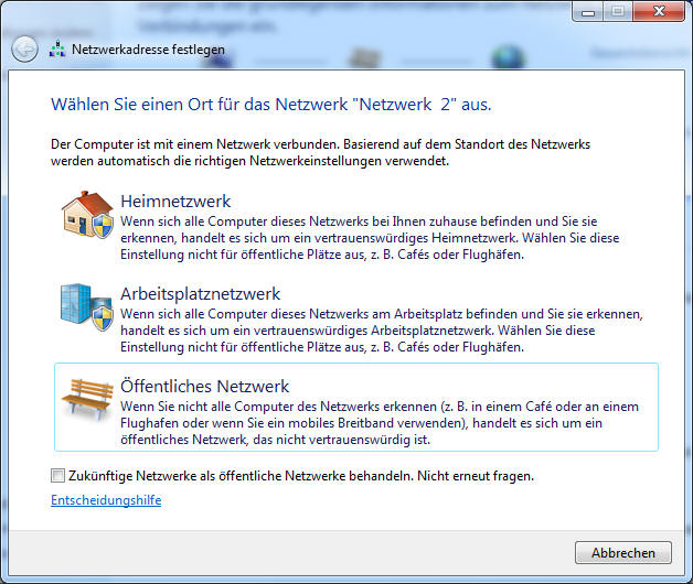 Heimnetzwerk auswählen