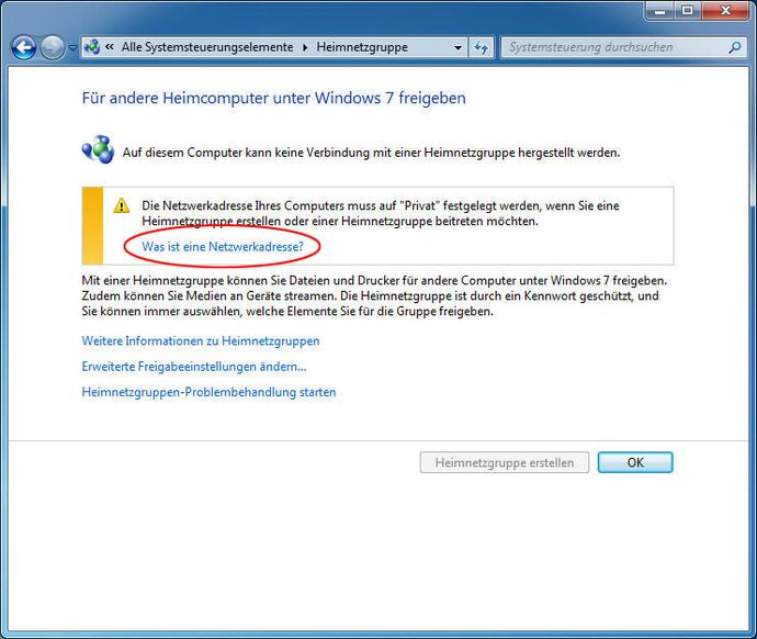 Heimnetzwerk über Heimnetzgruppe