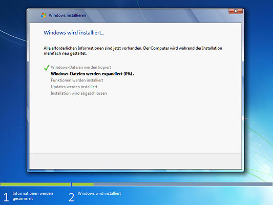 Installation von Windows 7 wird durchgeführt.