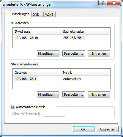 Weitere TCP/IP-Einstellungen