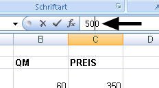 Korrektur über die Formelzeile