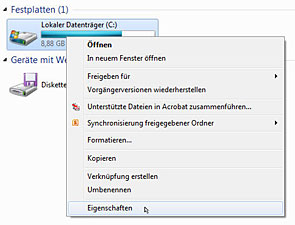 Laufwerkseigenschaften aufrufen