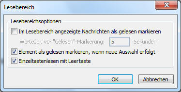 Lesebereich-Optionen