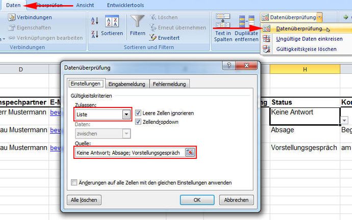 Listenfelder in Excel