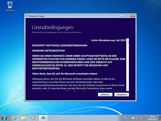 Lizenzbedingungen von Windows 10