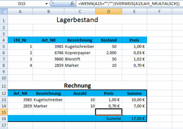 Lösung Rechnung in Excel