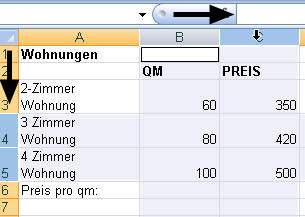 Markieren von mehreren Zeilen oder Spalten