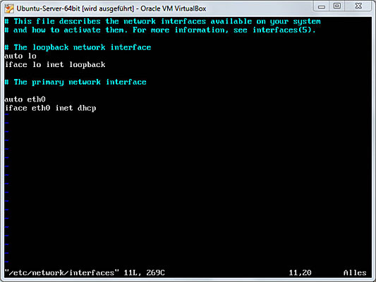 Mit vim die Datei interfaces öffnen