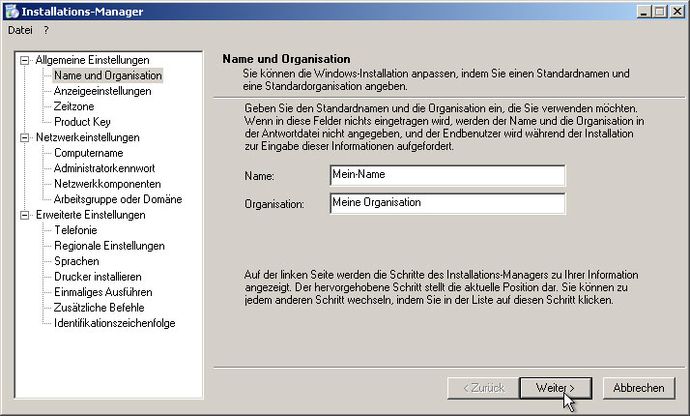 Name und Organisationsname