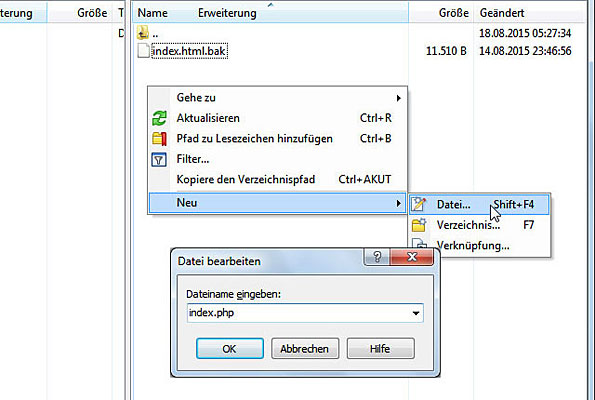 Neue Datei index.php erstellen