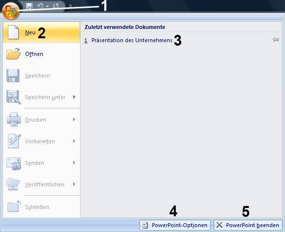 Neue Präsentation über die Office-Schaltfläche