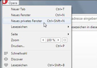 Opera privater Modus über Menü