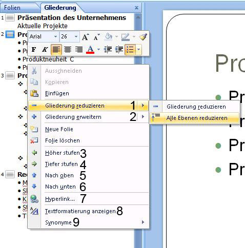 Powerpoint-Gliederung ändern