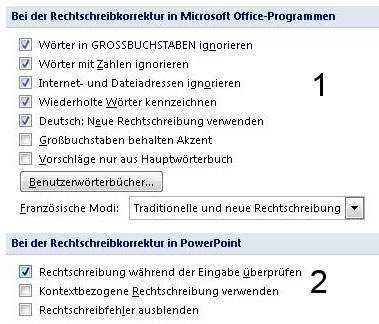 Rechtschreibprüfung anpassen