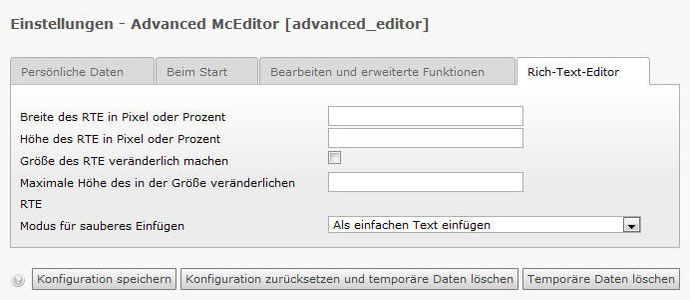 Rich-Text-Editor einstellen