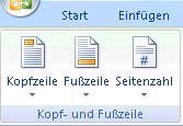 Schaltflächen Kopfzeile, Fußzeile, Seitenzahl