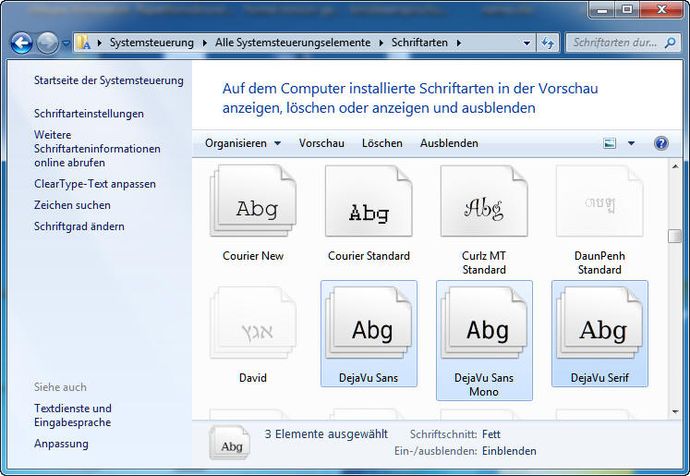 Schriftart im System