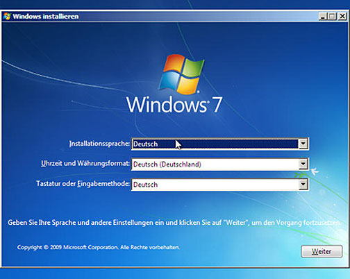 Sprache beim Start mit Windows-CD