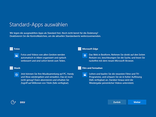 Standard Apps auswählen