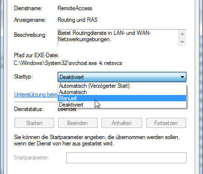 Starttyp von Routing und RAS