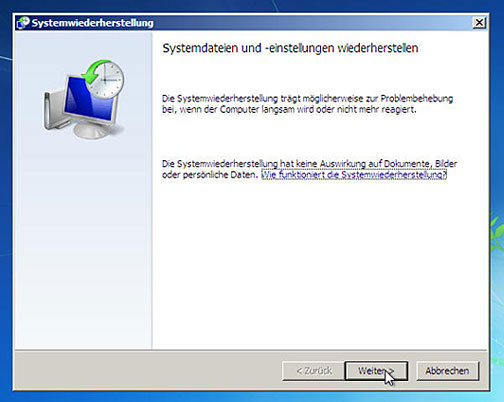 Systemwiederherstellung einleiten Systemwiederherstellung einleiten