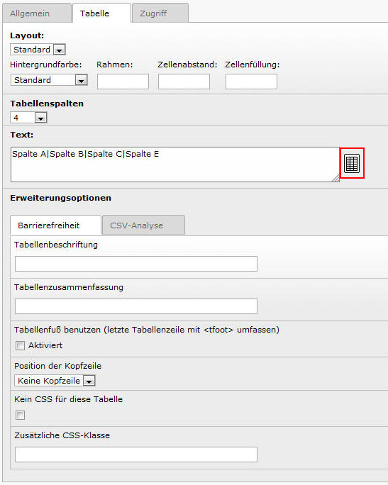 Tabelle in Typo3