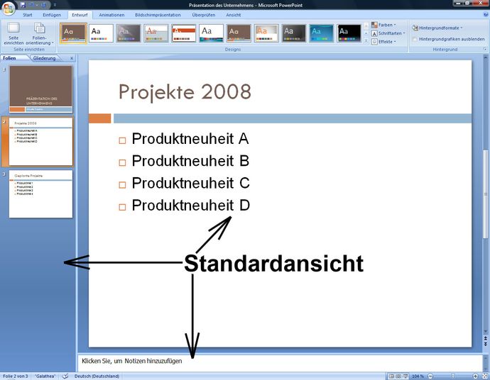 Über die Ansichtssteuerung die Standardansicht einschalten