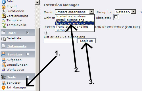 Über Extension Manager Awstats suchen für Installation