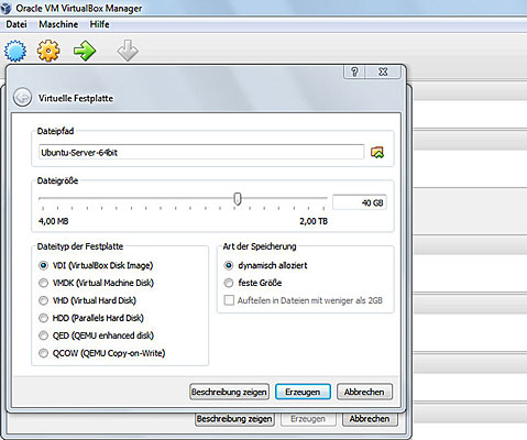 Virtuelle Festplatte erzeugen
