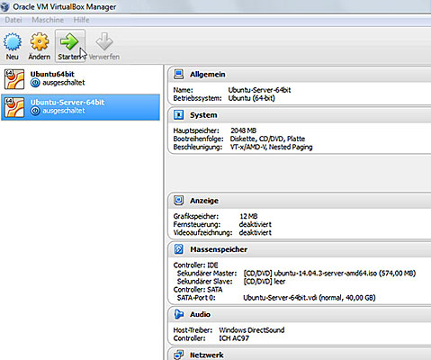 Virtuelle Maschine in VirtualBox starten