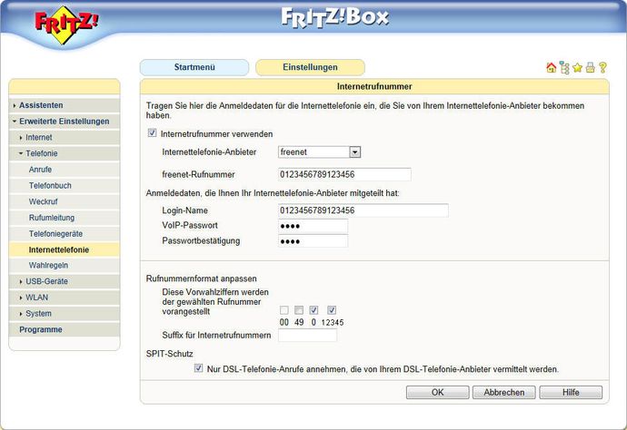 VOIP-Nummer einrichten