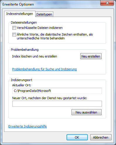 Weitere Optionen zur Indizierung Weitere Optionen zur Indizierung