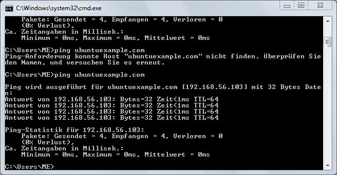 Anpingen über Domainnamen erfolgreich