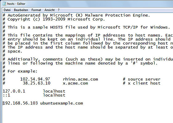 IP-Adresse in Datei hosts eintragen