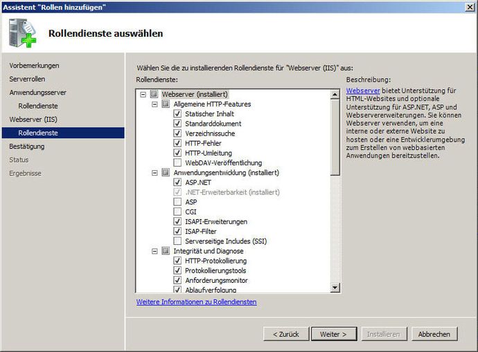 Rollendienste für IIS