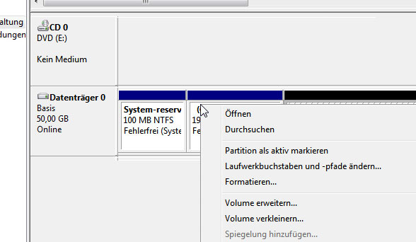 Partition vergrößern in Windows 7