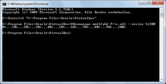 VDI-Datei vergrößern mit VBoxmanage
